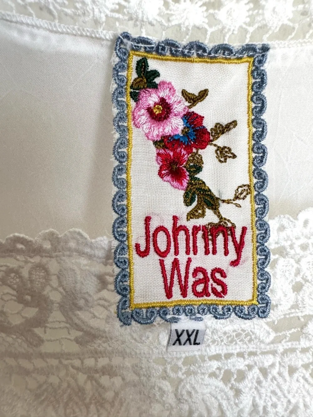 Johnny Was Lacey Insert Top XXL 2XL Cream Crochet Scalloped Hem Boho Blouse - Picture 5 of 12